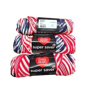 Red Heart Super Saver Americana Yarn Lot of 3 Patriotic‎ Red White Blue Acrylic
